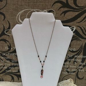 Vintage Petite Black and pink beaded necklace